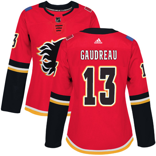 Adidas Calgary Flames #13 Johnny Gaudreau Red Home Authentic Women Stitched NHL Jersey